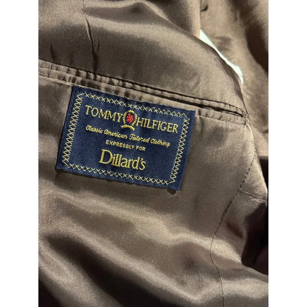 Tommy Hilfiger Mens Brown Pinstripe 2 Piece Suit Blazer Pleated Pants Dillard's